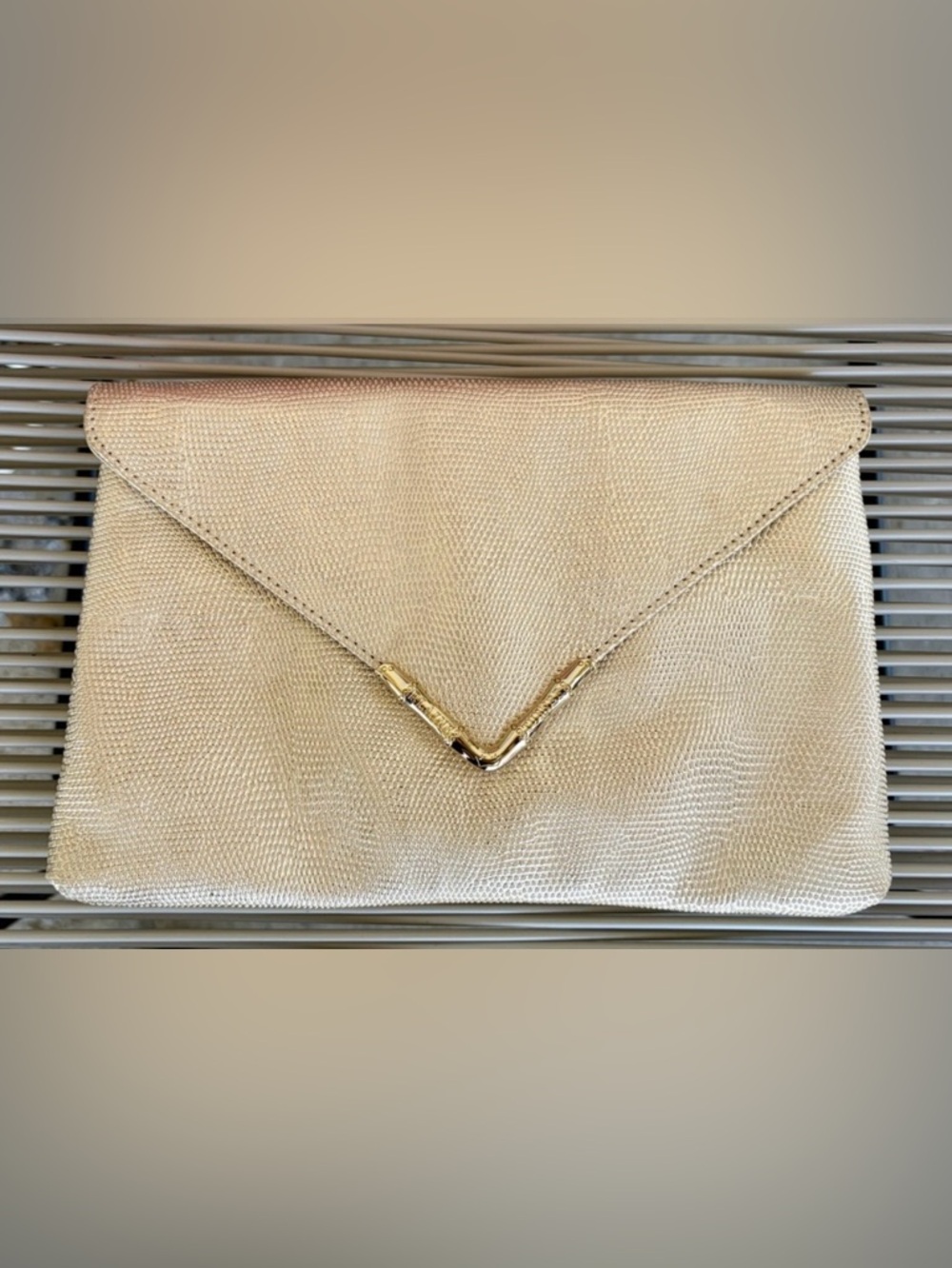 Elaine Turner metallic gold snakeskin Bella envelope clutch